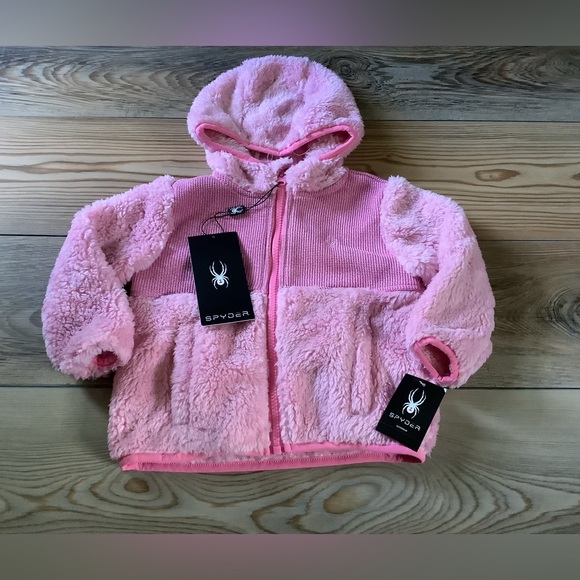 Baby girls Spyder pink full zip hooded fleece jacket size 18